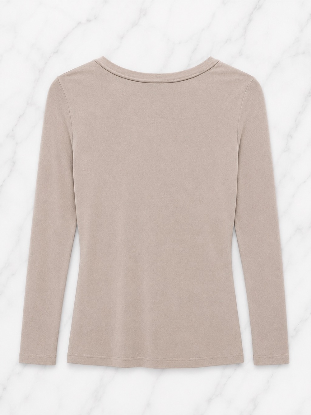 VENUS Asymmetrical Ruched Colorblock Long Sleeve Top Taupe Beige Black |Small - Picture 3 of 4